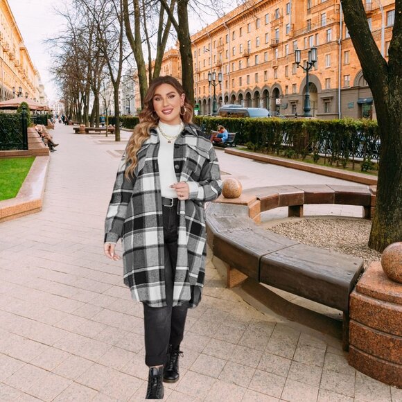 SHACKET WOMEN'S PLAID LONG SLEEVE SHIRT SHACKET - Picture 1 of 5